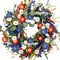 20 Inch Patriotic Wreath Independence Day Red, White and Blue Daisy Grass Leaf Wreath for Doorsteps, Memorial Day Flag Day Veterans Day